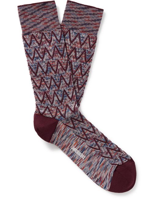 Missoni Purple Striped Crocheted Cotton-blend Socks for men