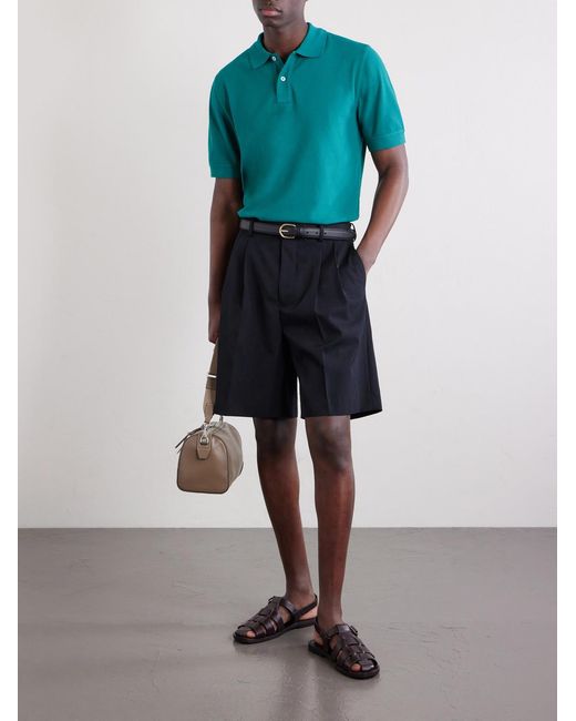 Drake's Blue Garment-dyed Cotton-piqué Polo Shirt for men