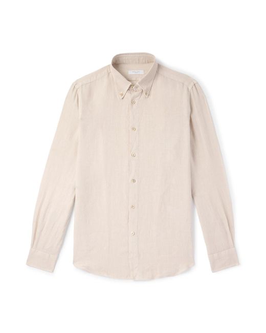 Boglioli White Button-down Collar Linen Shirt for men