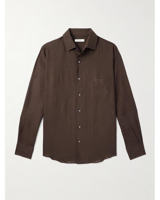 Loro Piana Brown Slub Linen Shirt for men