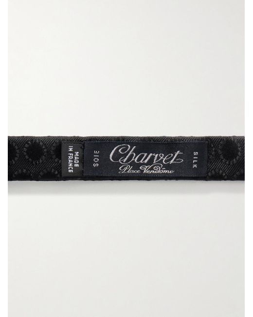 Charvet Black Pre-Tied Embroidered Silk Bow Tie for men