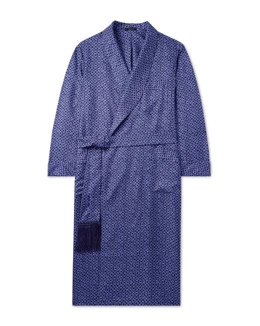 Charvet Blue Belted Printed Silk-Twill Robe for men