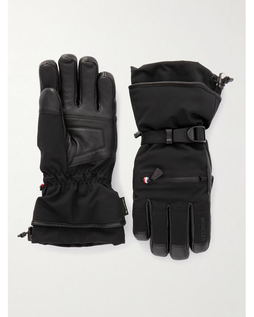Moncler Black Leather-Trimmed Shell Ski Gloves for men