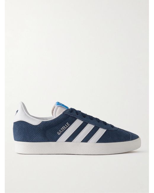 Adidas Originals Blue Gazelle Leather-trimmed Perforated Suede Sneakers for men
