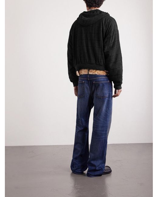 424 Black Hoorsenbuhs Cropped Embroidered Cotton Zip-Up Hoodie for men