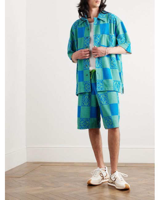 Loewe Paula's Ibiza Shorts aus Frottee aus einer Baumwollmischung mit Jacquard-Muster und Kordelzugbund in Blue für Herren