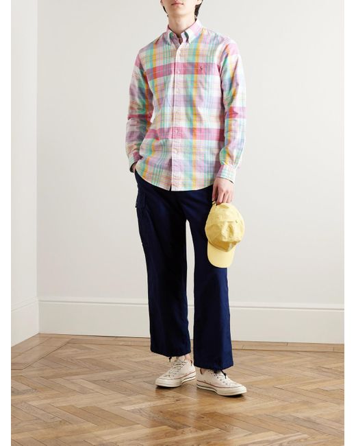 Camicia in cotone Oxford a quadri con collo button-down e logo ricamato di Polo Ralph Lauren in White da Uomo