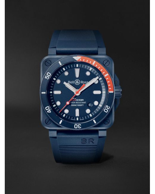 Orologio automatico 42 mm in ceramica con cinturino in gomma BR 03-92 Diver Tara Limited Edition di Bell & Ross in Blue da Uomo