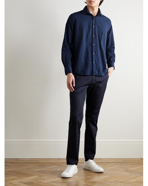 Hartford Blue Paul Pat Cotton-Poplin Shirt for men