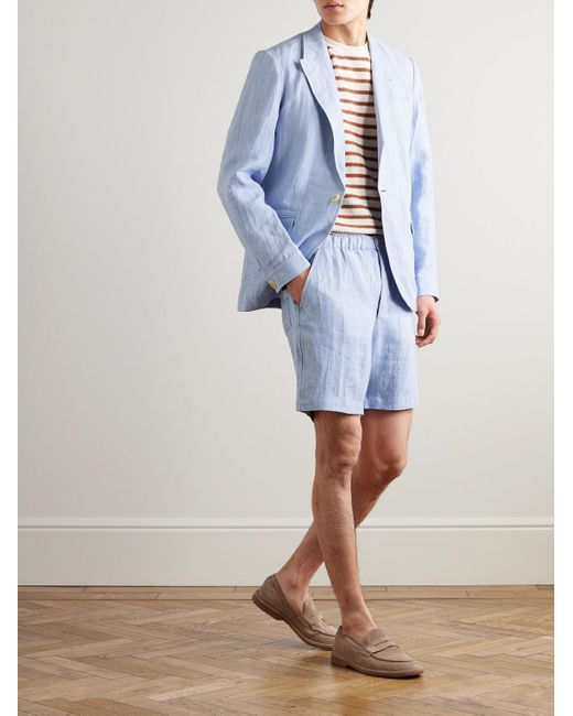 Oliver Spencer Blue Osborne Straight-leg Linen Drawstring Shorts for men