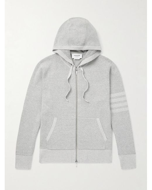 Thom Browne Gray Striped Textured Linen And Cotton-Blend Zip-Up Hoodie for men