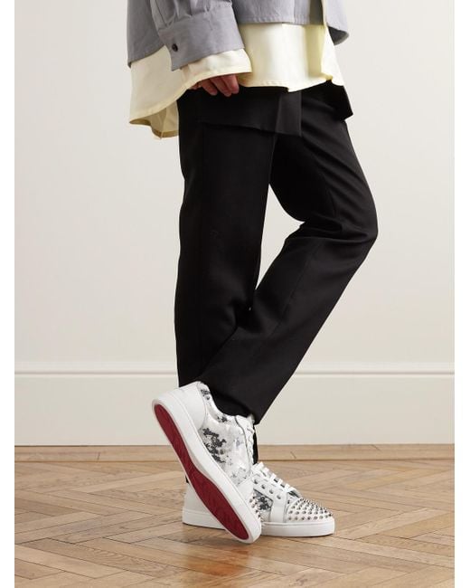 Christian Louboutin White Louis Junior Spikes Orlato Suede And Leather Sneakers for men