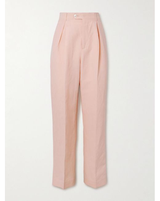 Umit Benan Pink Wide-leg Pleated Linen Suit Trousers for men