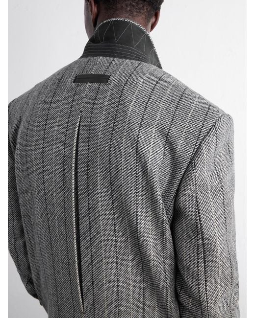 Zegna Gray Trofeo Selection Double-Breasted Pinstriped Wool Coat for men