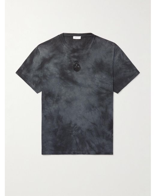 McQueen Gray Logo-Embroidered Tie-Dyed Cotton-Jersey T-Shirt for men