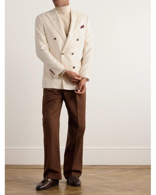 Thom Sweeney Natural Slim-fit Double-breasted Herringbone Cashmere And Silk-blend Blazer for men