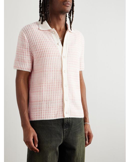 God's True Cashmere Pink Noble Camp-Collar Waffle-Knit Cashmere-Blend Shirt for men