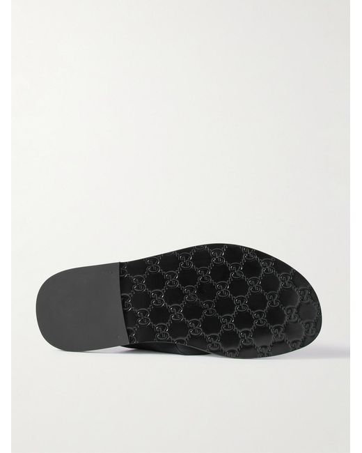 Gucci Black Riviera Logo-Embellished Leather And Elastic Flip Flops for men