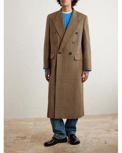 Valentino Garavani Natural Double-breasted Prince Of Wales Checked Virgin Wool Coat for men