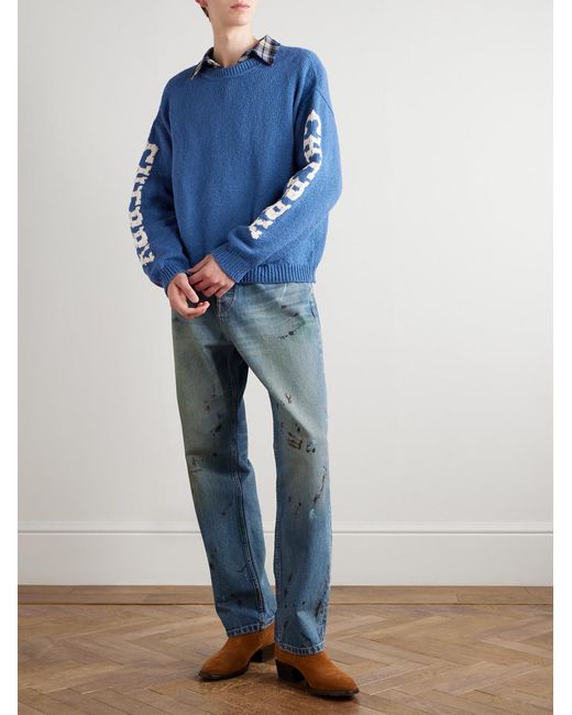 CHERRY LA Blue Logo-intarsia Cotton Sweater for men