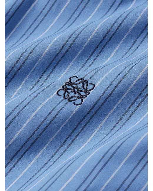 Camicia in popeline di cotone a righe con logo ricamato di Loewe in Blue da Uomo