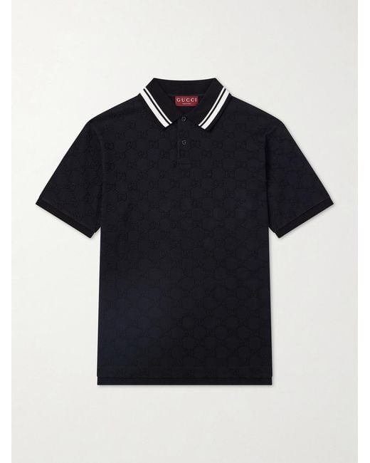 Gucci Black Logo-embroidered Cotton-piqué Polo Shirt for men