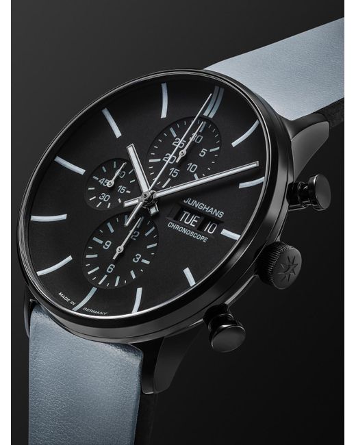 Junghans Black Form A Chronoscope Automatic 42mm Pvd-coated Stainless Steel And Leather Watch for men