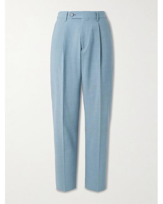 Paul Smith Blue Tapered Pleated Stretch-Wool Suit Trousers for men