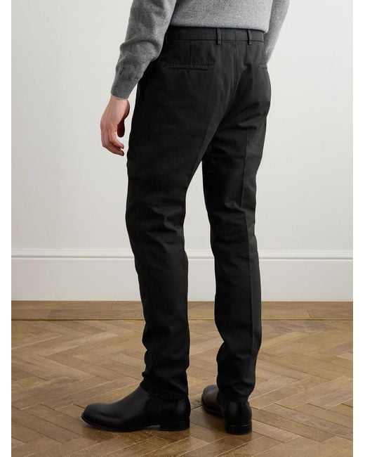 Brunello Cucinelli Black Straight-Leg Pleated Cotton-Twill Trousers for men