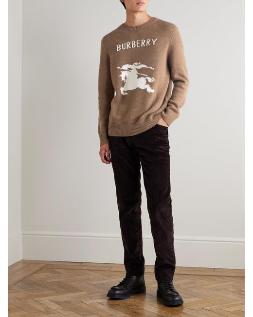 Burberry Natural Intarsia-knit Wool And Cashmere-blend Sweater for men