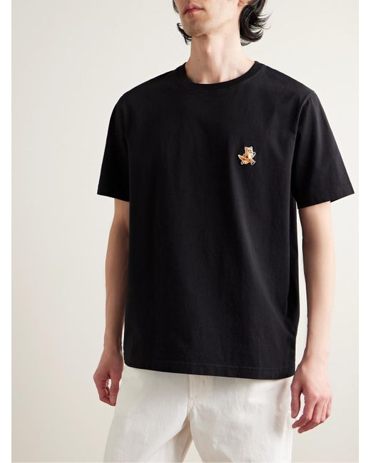Maison Kitsuné Black Logo-appliquéd Cotton-jersey T-shirt for men