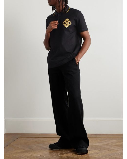 Versace Black Logo-Embroidered Cotton-Piqué Polo Shirt for men