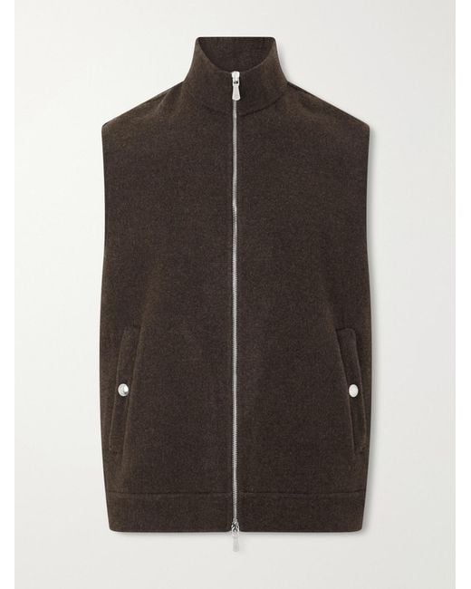 Eleventy Brown Brushed-Wool Zip-Up Gilet for men
