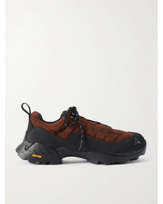 Roa Black Katharina Rubber And Leather-Trimmed Brushed-Suede Hiking Sneakers for men