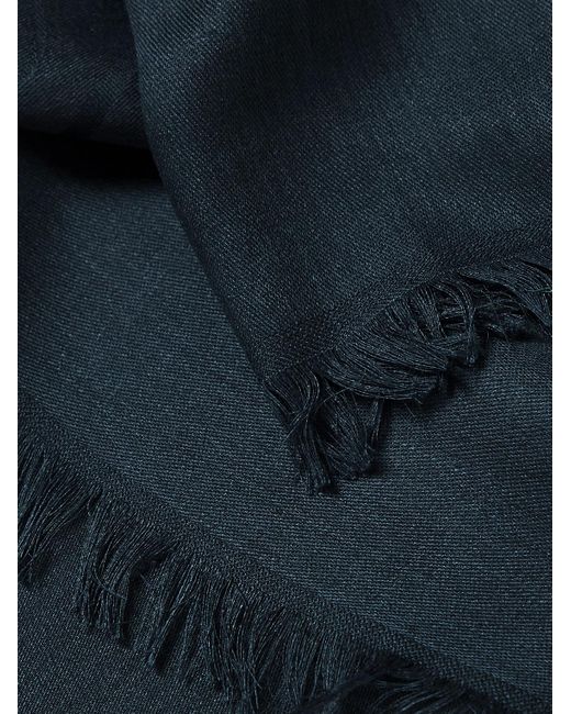Berluti Blue Fringed Wool And Mulberry Silk-blend Jacquard Scarf for men