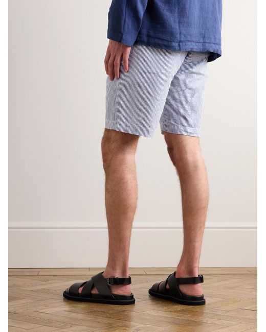 Hartford Blue Tank Straight-leg Striped Cotton-seersucker Drawstring Shorts for men