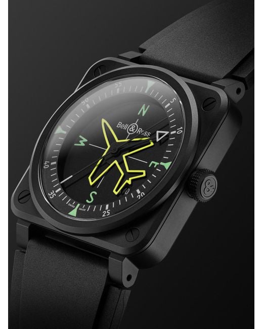Bell & Ross Black Br 03 Gyrocompass Limited Edition Automatic 41mm Ceramic And Rubber Watch, Ref. No. Br03a-cps-ce/srb for men
