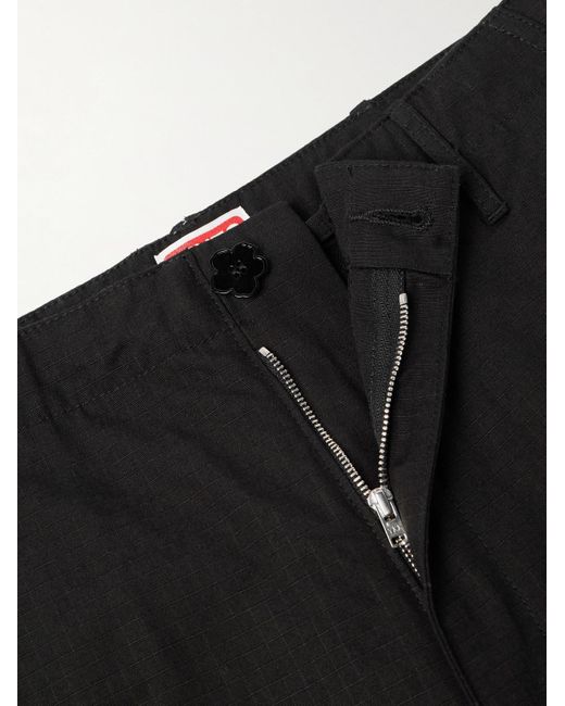 KENZO Black Logo-appliquéd Straight-leg Cotton-ripstop Cargo Trousers for men