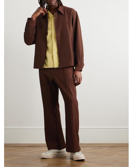 Needles Brown W.U. Flared Logo-Embroidered Twill Trousers for men
