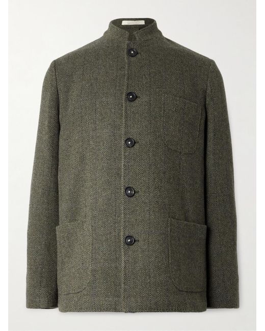 Massimo Alba Green Bali Herringbone Wool Coat for men