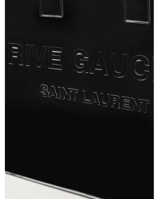 Tote bag in pelle lucida con logo goffrato Rive Gauche di Saint Laurent in Black da Uomo