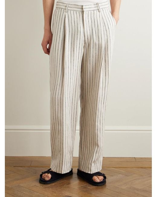 NN07 Kay 1455 gerade geschnittene Bundfaltenhose aus gestreiftem Leinen in White für Herren