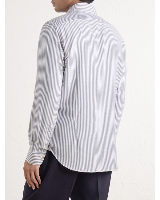 Eleventy Gray Striped Lyocell And Cotton-blend Shirt for men