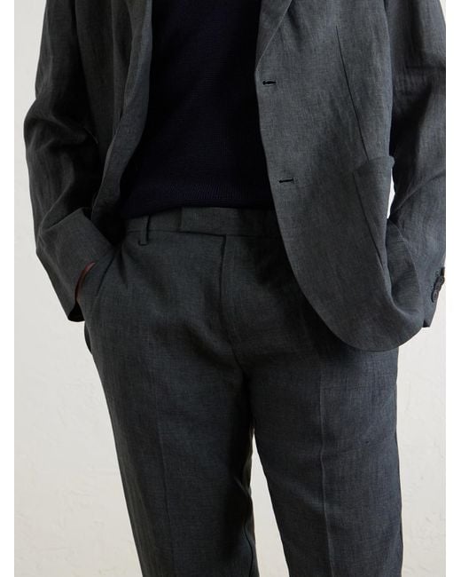 Sunspel Gray Straight-Leg Pleated Linen Suit Trousers for men