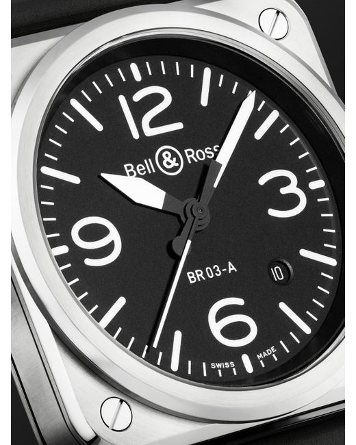 Bell & Ross BR 03 Automatic 41 mm Uhr aus Edelstahl mit Kautschukarmband in Black für Herren