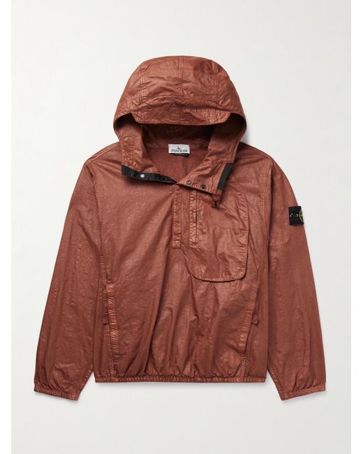 Stone Island Panama Kapuzenjacke aus Nylon mit kurzer Knopfleiste und Logodetail in Stückfärbung in Red für Herren