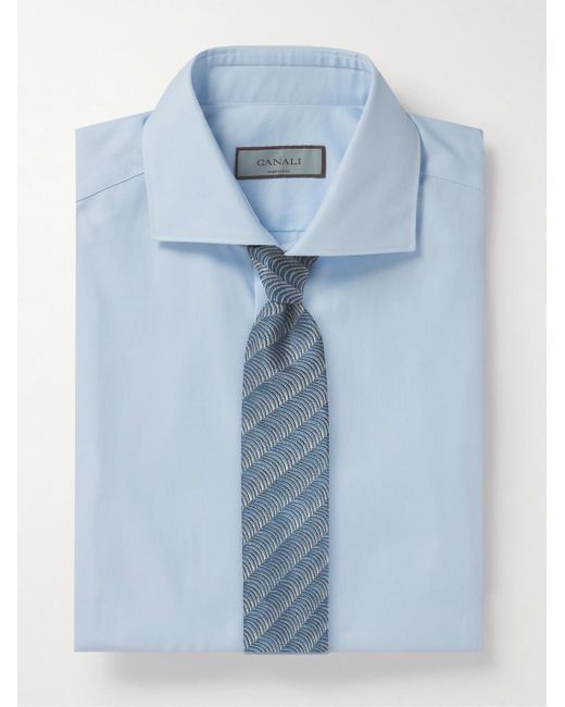 Canali Blue Cutaway-collar Cotton-twill Shirt for men