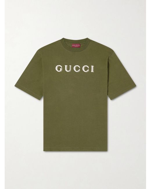 Gucci Green Oversized Logo-Print Cotton-Jersey T-Shirt for men