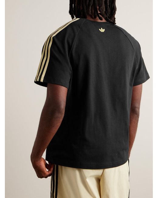 Adidas Originals Black Wales Bonner Webbing-trimmed Organic Cotton-jersey T-shirt for men