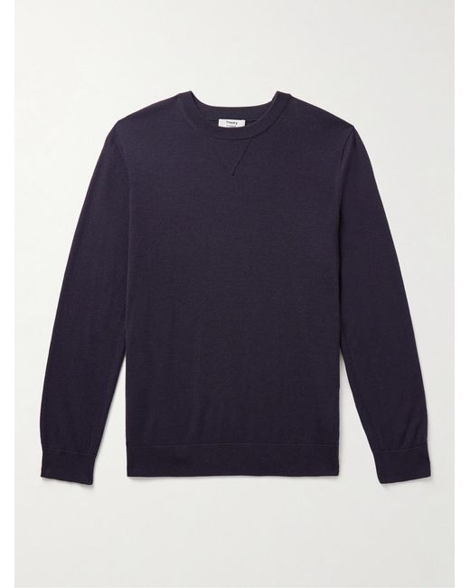Theory Blue Lucas Ossendrijver Shell-Trimmed Merino Wool-Blend Sweater for men